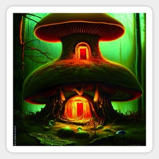 Magical Big Cottage Mushroom House with Lights in Forest with High Trees, Mushroom Aesthetic Magnet